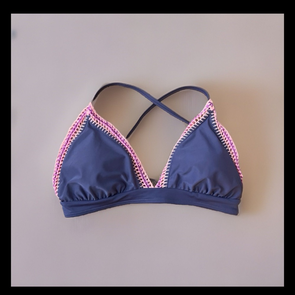 New Xhilaration Purple Crochet Trim String Triangle Padded Bikini Swim Top Small